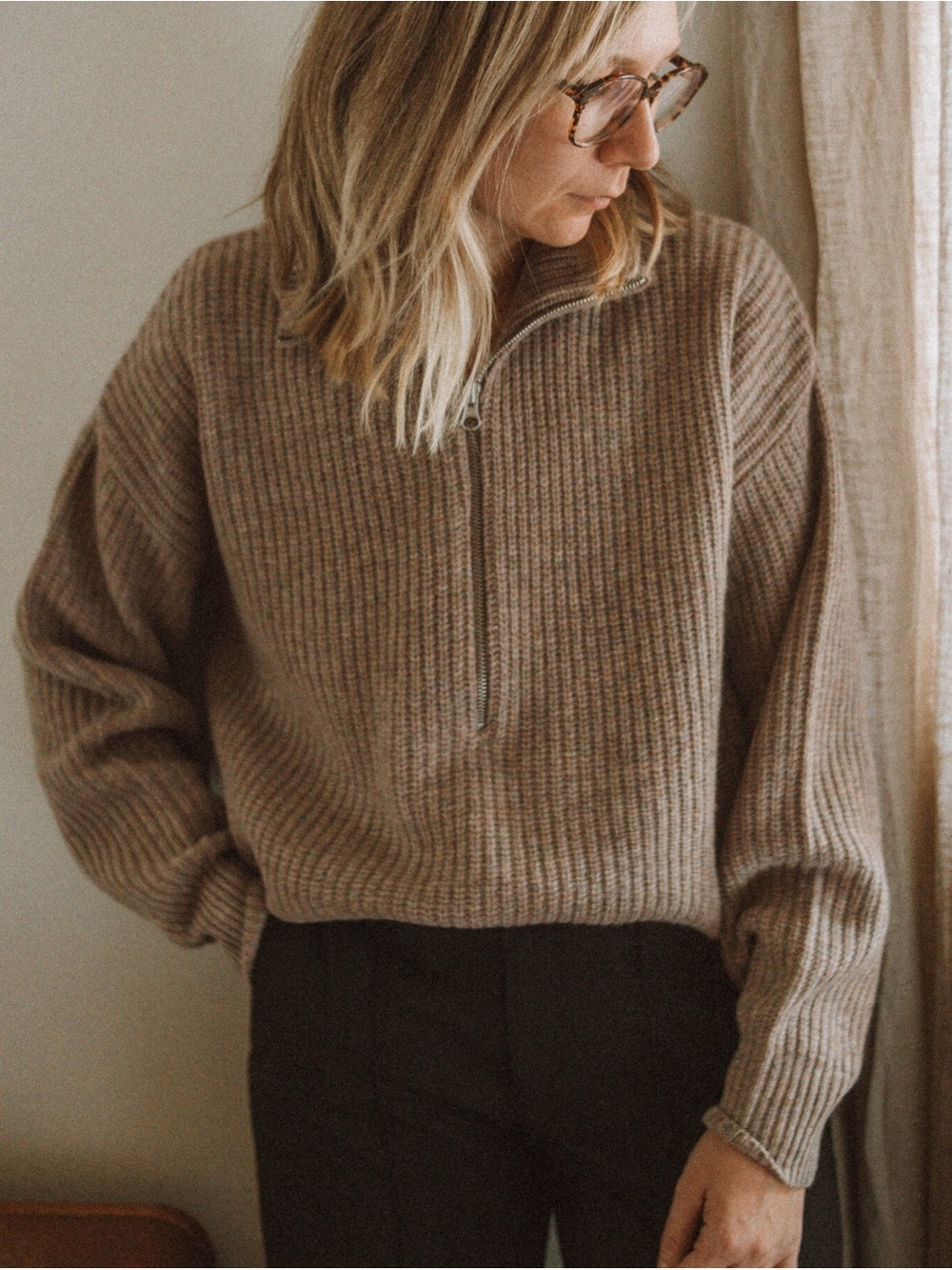 Everlane’s OG The Felted Merino Half-Zip Sweater in Antler (S)